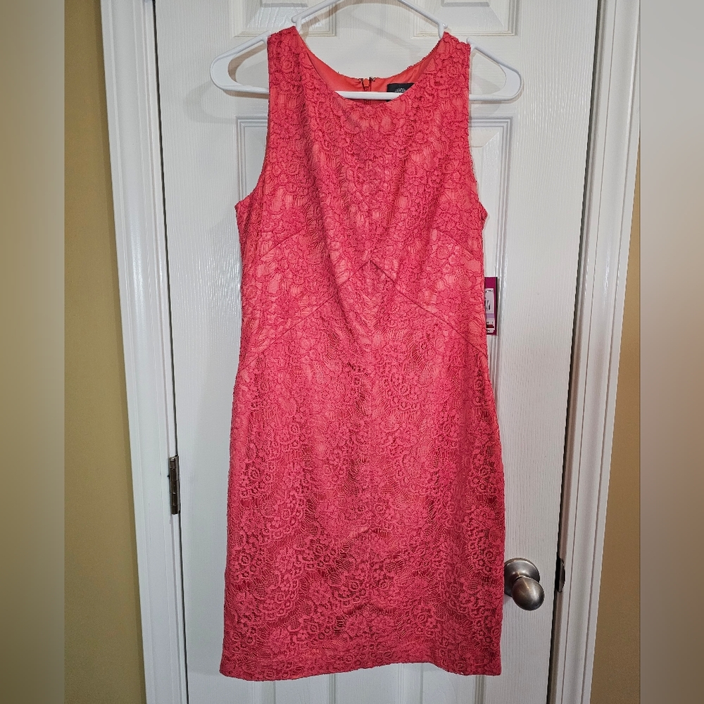 Vince Camuto Pink and Coral Lace Sheath Dress (Size 6)